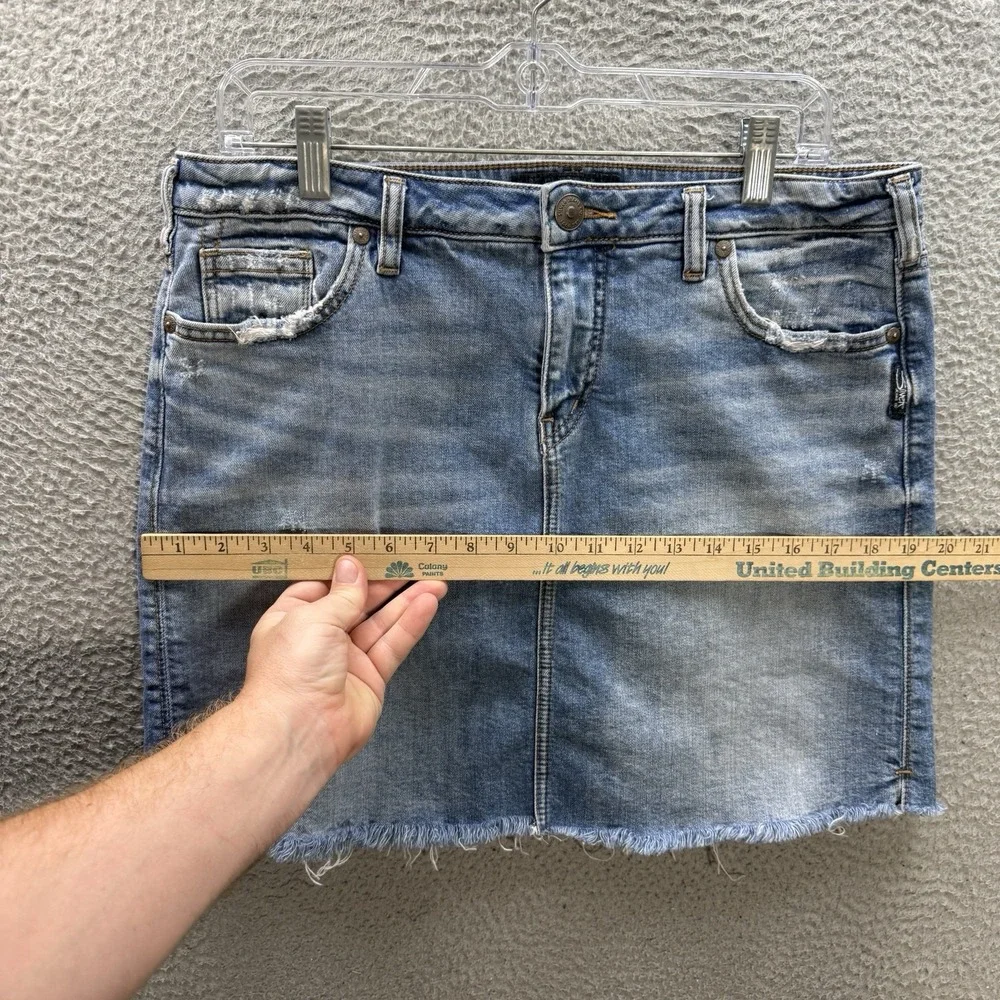 Silver Jeans Skirt Womens 8 Blue Francy Mini Stretch Raw Hem Distressed Denim